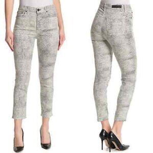 NWT GRLFRND High-Rise Crop Reed Spotted White Black Stretch Skinny Jeans size 24
